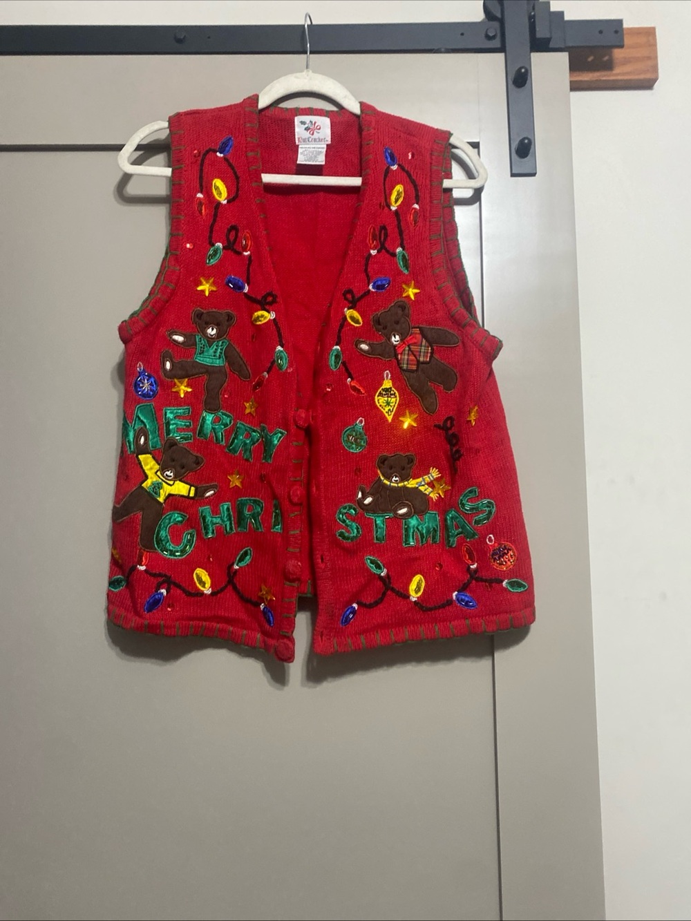 Vintage 90s Nutcracker Ugly Christmas Sweater Vest Red Teddy Bear Medium